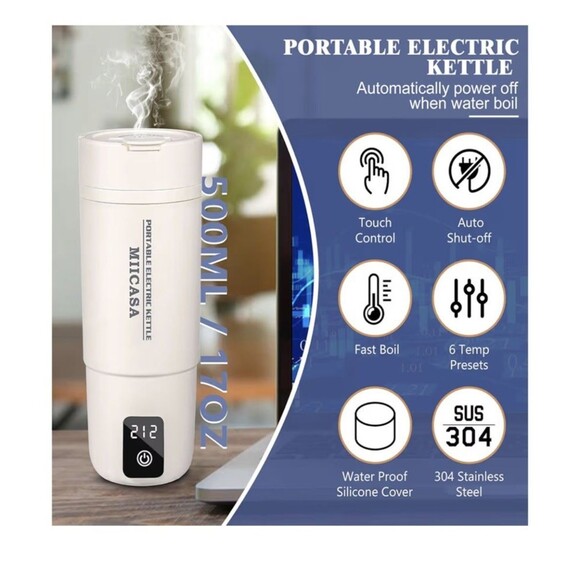 17oz Travel Electric Kettle Portable Water Boiler with 6 Variable Presets NEW! - Picture 2 of 12